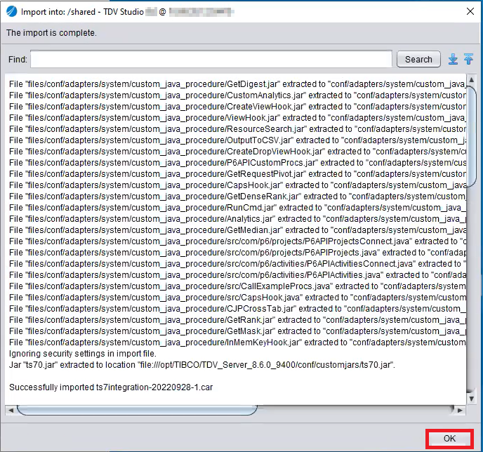 Import successful dialog